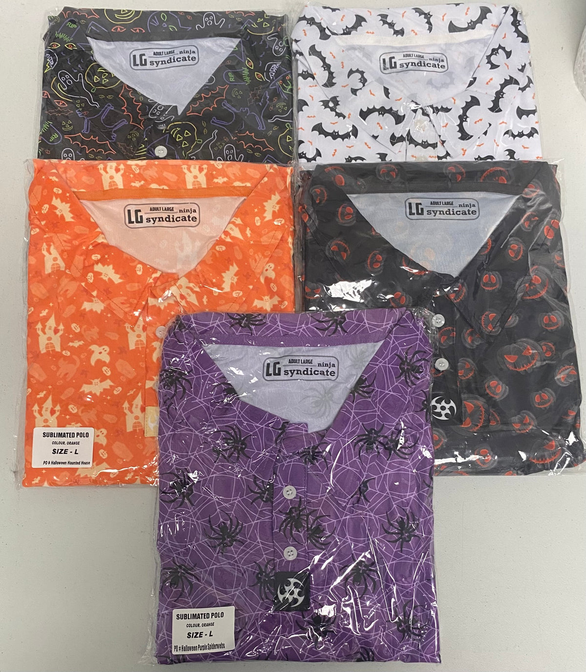 NEW Halloween Polo Shirt White Purple Black Orange White by Ninja Syndicate