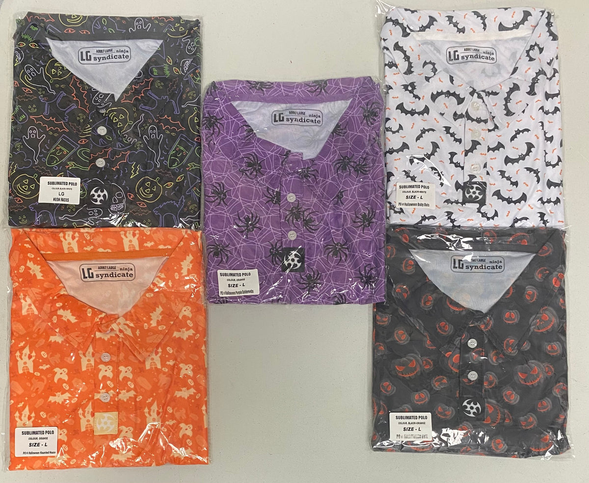 NEW Halloween Polo Shirt White Purple Black Orange White by Ninja Syndicate