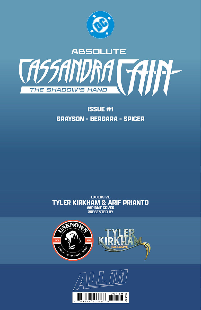 [FOIL] ABSOLUTE CASSANDRA CAIN THE SHADOW'S HAND #1 (ONE SHOT) TYLER KIRKHAM BATTLE DAMAGED EXCLUSIVE VIRGIN VAR (09/09/2026) (09/16/2026)